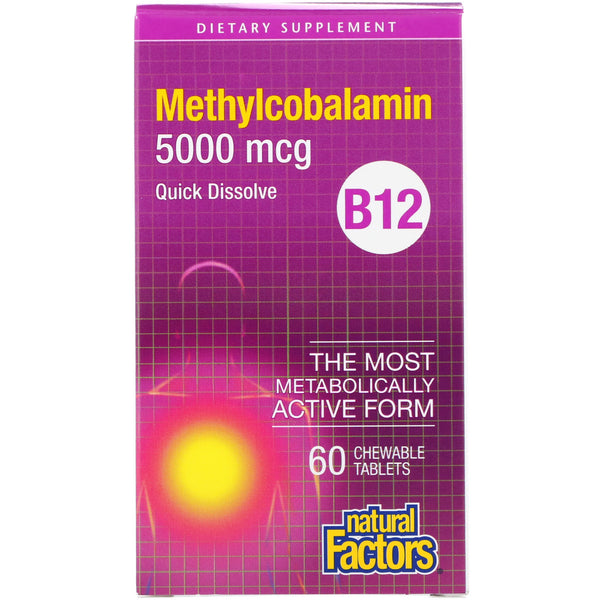Natural Factors, B12, Methylcobalamin, 5000 mcg, 60 Chewable Tablets - The Supplement Shop