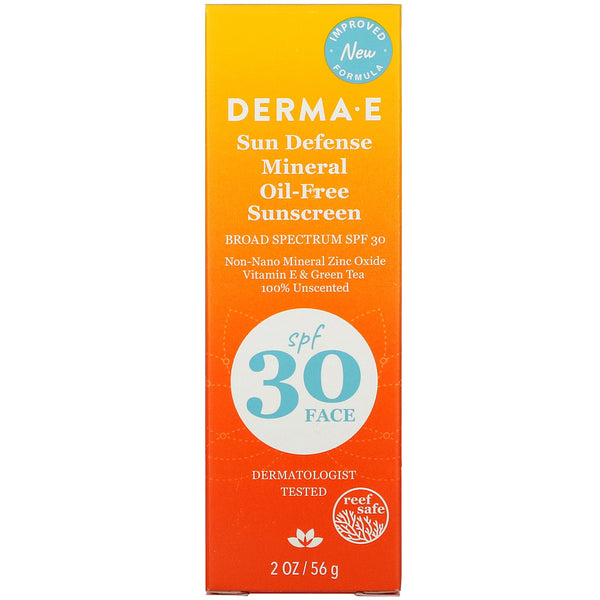 Derma E, Sun Defense Mineral Oil-Free Sunscreen, SPF 30, Unscented, 2 oz (56 g) - The Supplement Shop