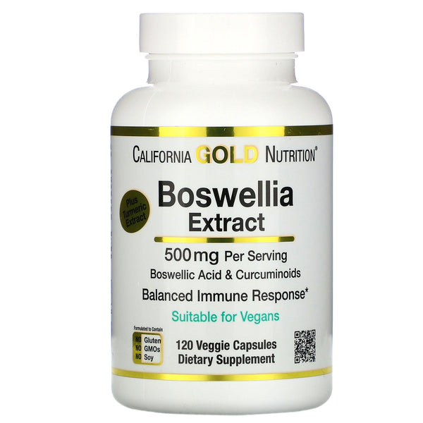 California Gold Nutrition, Boswellia Extract, Plus Turmeric Extract, 500 mg, 120 Veggie Capsules - The Supplement Shop
