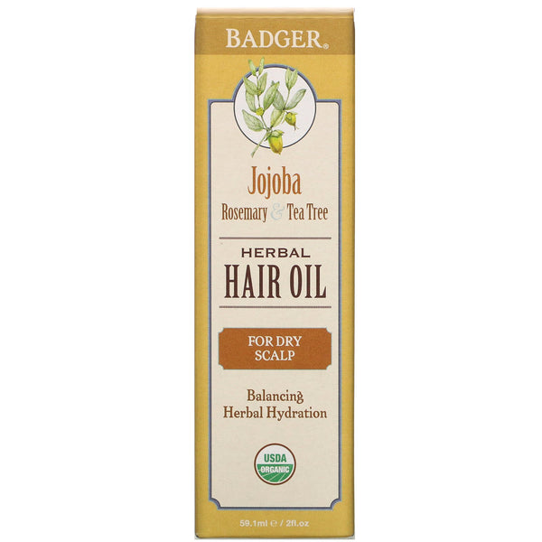 Badger Company, Herbal Hair Oil, Jojoba Rosemary & Tea Tree, 2 fl oz (59.1 ml) - The Supplement Shop