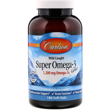 Carlson Labs, Wild Caught Super Omega-3 Gems, 1,200 mg, 180 Soft Gels