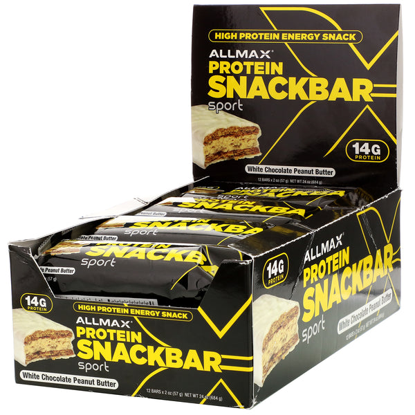 ALLMAX Nutrition, High Protein Energy Snack, Protein Bar, White Chocolate Peanut Butter, 12 Bars, 2 oz (57 g) Each - The Supplement Shop