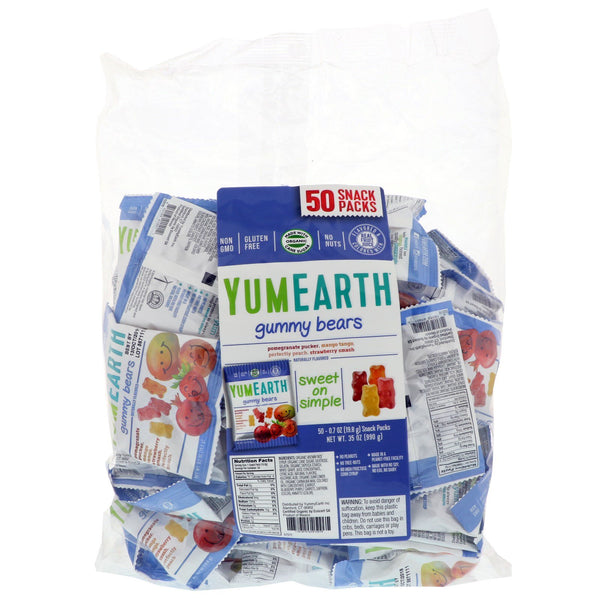 YumEarth, Gummy Bears, Assorted Flavors, 50 Snack Packs, 0.7 oz (19.8 g) Each - The Supplement Shop