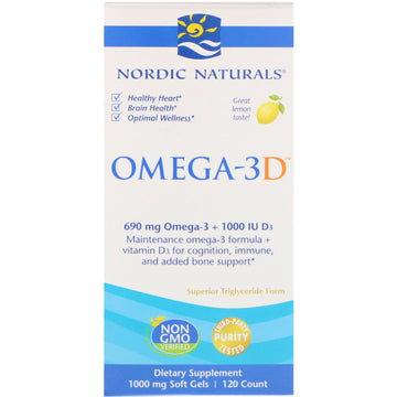Nordic Naturals, Omega-3D, Lemon, 1000 mg, 120 Soft Gels