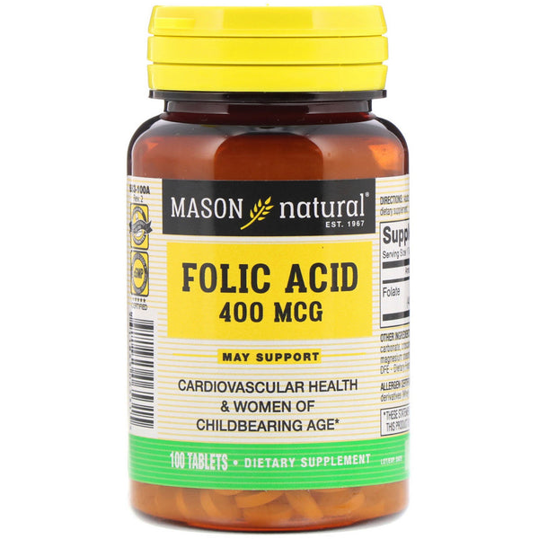Mason Natural, Folic Acid, 400 mcg, 100 Tablets - The Supplement Shop