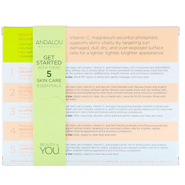 Andalou Naturals, Get Started Brightening, Skin Care Essentials, 5 Piece Kit - The Supplement Shop