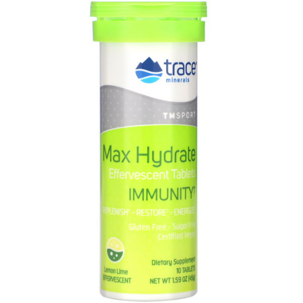Trace Minerals Research, Max Hydrate Immunity, Effervescent Tablets, Lemon Lime, 1.59 oz (45 g) - The Supplement Shop