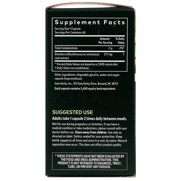 Gaia Herbs, Eleuthero Root, 60 Vegan Liquid Phyto-Caps - The Supplement Shop
