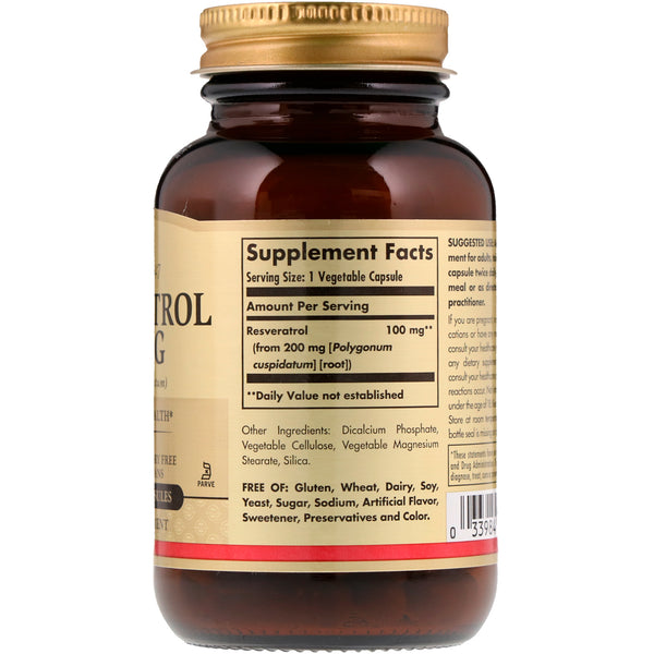 Solgar, Resveratrol, 100 mg, 60 Vegetable Capsules - The Supplement Shop