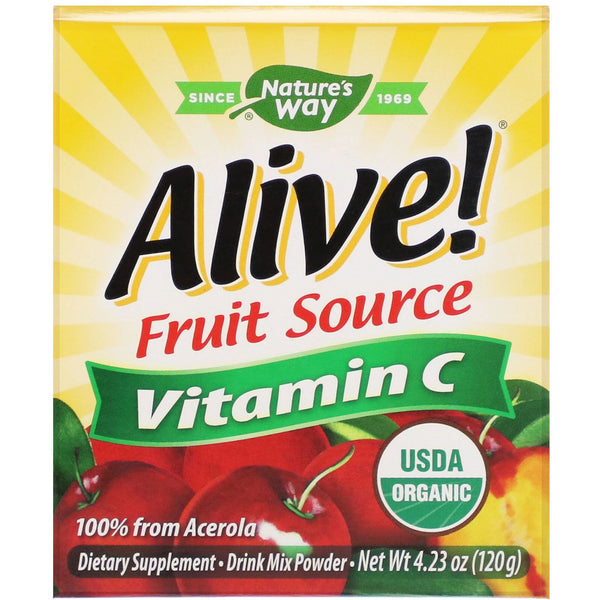 Nature's Way, Alive!, Fruit Source, Vitamin C, Drink Mix Powder, Organic Acerola Fruit , 4.23 oz (120 g) - The Supplement Shop