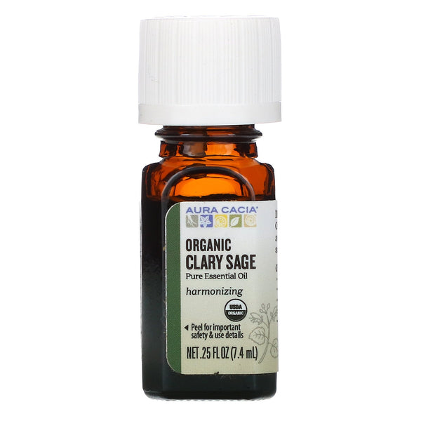 Aura Cacia, Pure Essential Oil, Organic Clary Sage, .25 fl oz (7.4 ml) - The Supplement Shop