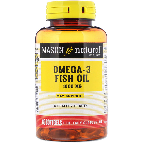 Mason Natural, Omega-3 Fish Oil, 1,000 mg, 60 Softgels - The Supplement Shop