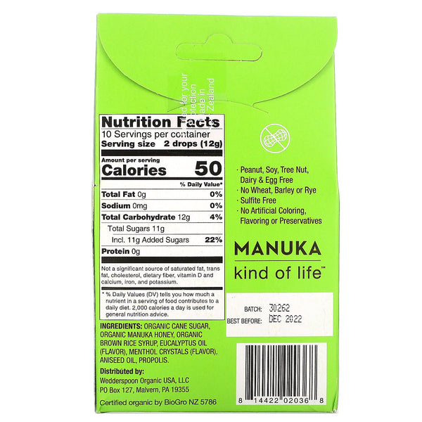 Wedderspoon, Organic Manuka Honey Drops, Eucalyptus with Bee Propolis, 4 oz (120 g) - The Supplement Shop