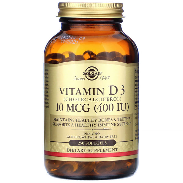 Solgar, Vitamin D3, 10 mcg (400 IU), 250 Softgels - The Supplement Shop