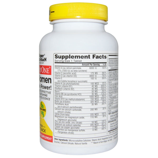 Super Nutrition, SimplyOne, 50+ Women Triple Power Multivitamins, Iron Free, 90 Tablets - The Supplement Shop
