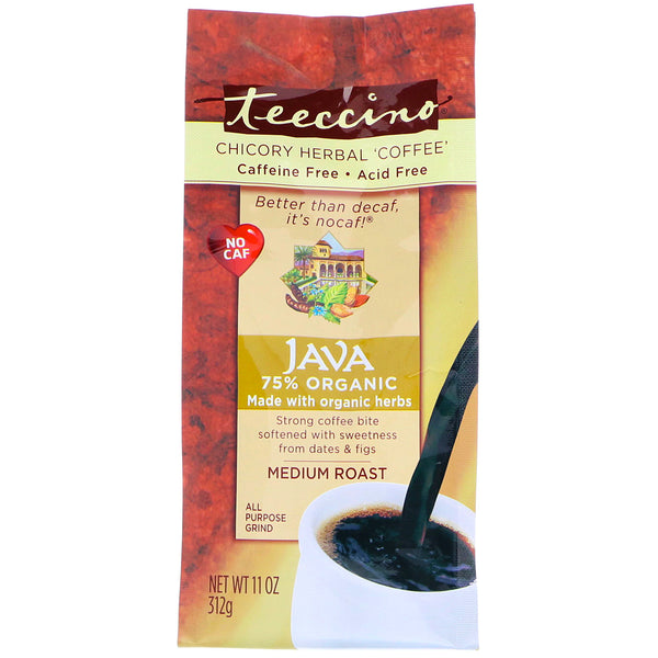 Teeccino, Chicory Herbal Coffee, Java, Medium Roast, Caffeine Free, 11 oz (312 g) - The Supplement Shop