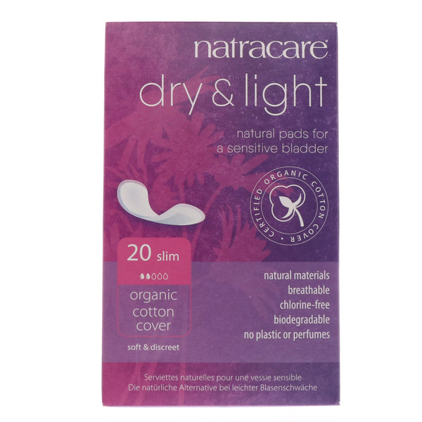 Natracare, Dry & Light, Organic Cotton Cover, Slim, 20 Pads - The Supplement Shop
