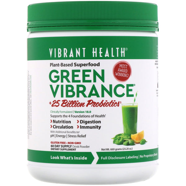 Vibrant Health, Green Vibrance +25 Billion Probiotics, Version 18.0, 23.28 oz (660 g) - The Supplement Shop