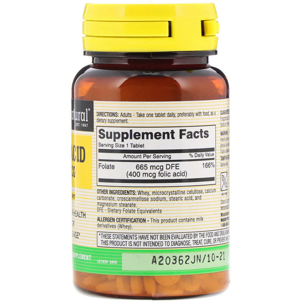 Mason Natural, Folic Acid, 400 mcg, 100 Tablets - The Supplement Shop