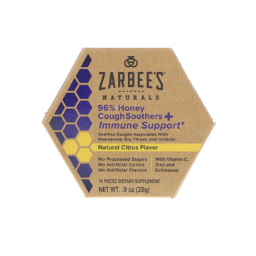 Zarbee's, 96% Honey Cough Soothers + Immune Support, Natural Citrus Flavor, 14 Pieces