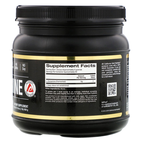 California Gold Nutrition, L-Glutamine Powder, AjiPure, Gluten Free, 16 oz (454 g) - The Supplement Shop