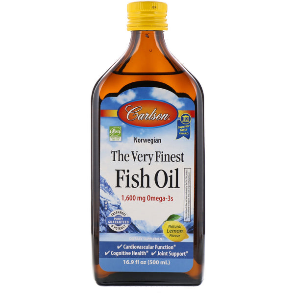Carlson Labs, Norwegian, The Very Finest Fish Oil, Natural Lemon Flavor, 1,600 mg, 16.9 fl oz (500 ml) - The Supplement Shop
