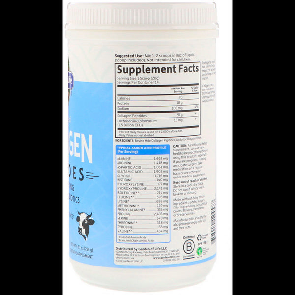 Garden of Life, Grass Fed Collagen Peptides, Unflavored, 9.87 oz (280 g) - The Supplement Shop