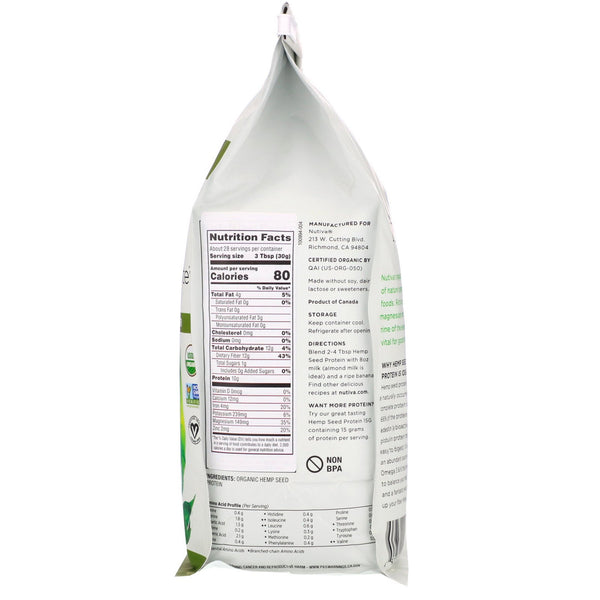 Nutiva, Organic Hemp Seed Protein, 30 oz (851 g) - The Supplement Shop