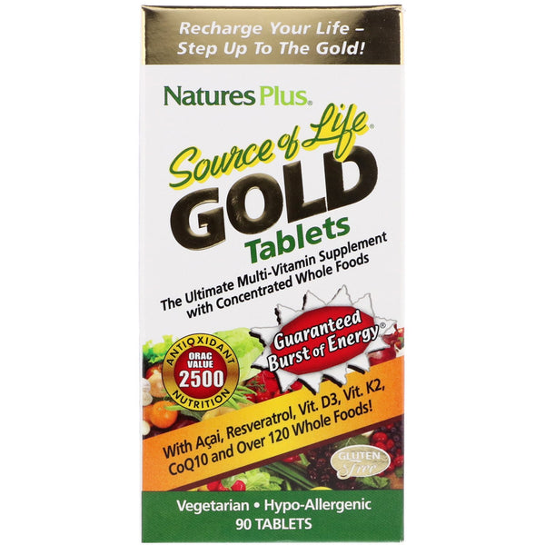 Nature's Plus, Source of Life Gold, The Ultimate Multi-Vitamin Supplement, 90 Tablets - The Supplement Shop
