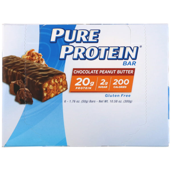 Pure Protein, Chocolate Peanut Butter Bar, 6 Bars, 1.76 oz (50 g) Each - The Supplement Shop