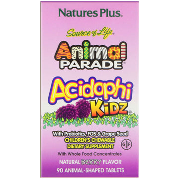 Nature's Plus, Source of Life Animal Parade, AcidophiKidz, Children's Chewable, Natural Berry, 90 Animal-Shaped Tablets