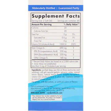 Nordic Naturals, Omega-3D, Lemon, 120 Soft Gels