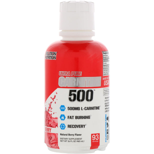 EVLution Nutrition, Ultra Pure Carnitine500, Berry, 16 fl oz (465 ml) - The Supplement Shop