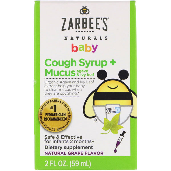 Zarbee's, Baby, Cough Syrup + Mucus, Agave and Ivy Leaf, Natural Grape Flavor, 2 fl oz (59 ml) - The Supplement Shop