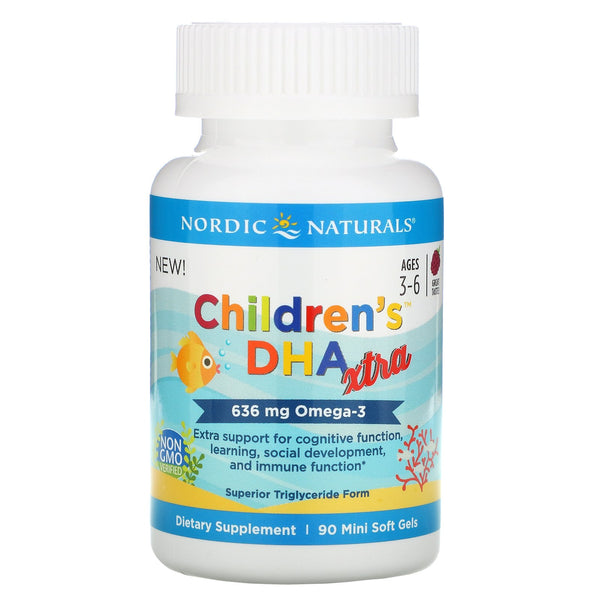 Nordic Naturals, Children's DHA Xtra, Ages 3-6, Berry, 636 mg, 90 Mini Soft Gels - The Supplement Shop
