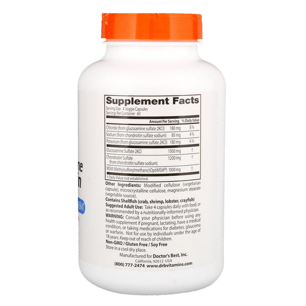Doctor's Best, Glucosamine Chondroitin MSM with OptiMSM, 240 Veggie Caps - The Supplement Shop