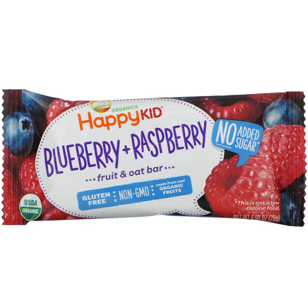 Happy Family Organics, Happy Kid, Blueberry + Raspberry, Fruit & Oat Bar, 5 Bars, 0.99 oz (28 g) Each - The Supplement Shop