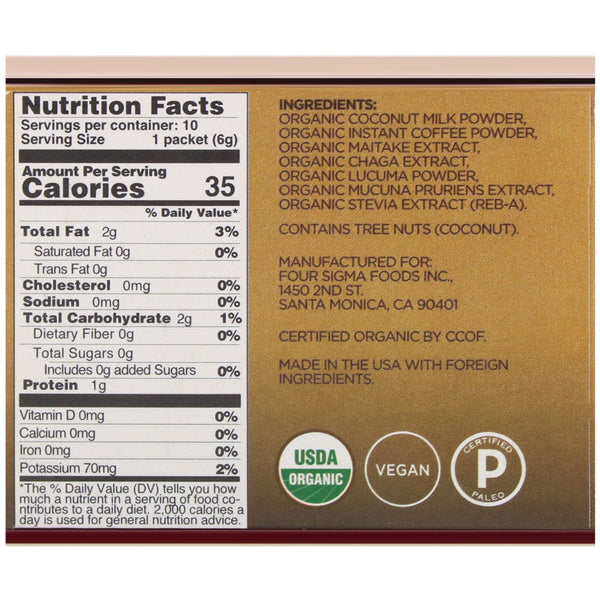 Four Sigmatic, Mushrooms Coffee Latte Mix, 10 Packets, 0.21 oz (6 g) Each - The Supplement Shop