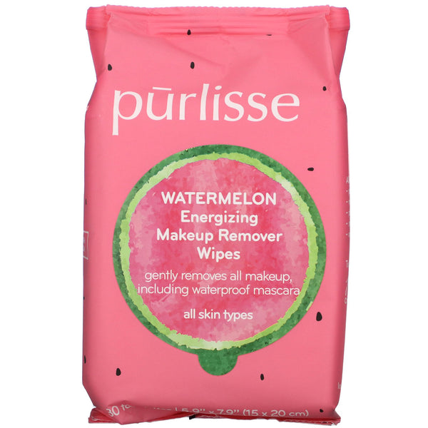 Purlisse, Watermelon, Energizing Makeup Remover Wipes, 30 Towelettes - The Supplement Shop