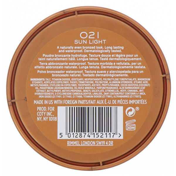 Rimmel London, Natural Bronzer, Waterproof Bronzing Powder, 021 Sun Light, 0.49 oz (14 g) - The Supplement Shop
