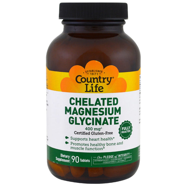 Country Life, Chelated Magnesium Glycinate, 400 mg, 90 Tablets - The Supplement Shop