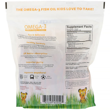 Coromega, Omega-3, Kids, Tropical Orange + Vitamin D, 120 Single Serving Squeeze Shots