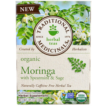 Traditional Medicinals, Organic Moringa with Spearmint & Sage , 16 Wrapped Tea Bags, 86 oz (24 g)