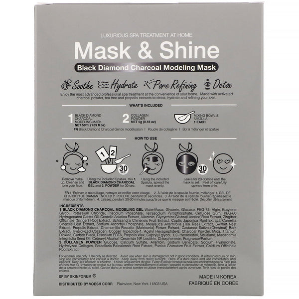 SFGlow, Mask & Shine, Black Diamond Charcoal Modeling Mask, 4 Piece Kit - The Supplement Shop