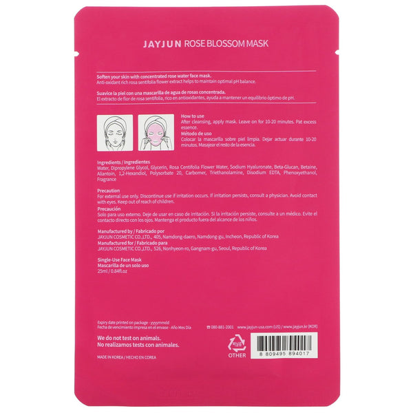 Jayjun Cosmetic, Rose Blossom Mask, 1 Sheet, 0.84 fl oz (25 ml) - The Supplement Shop