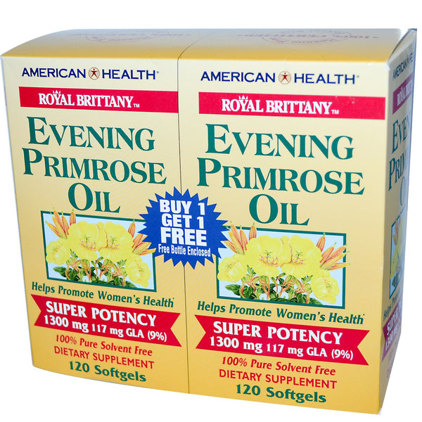 American Health, Royal Brittany, Evening Primrose Oil, 1300 mg, 2 Bottles, 120 Softgels Each - The Supplement Shop