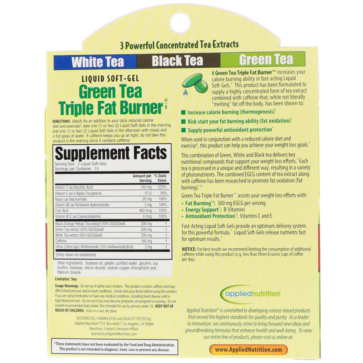 Applied Nutrition, Maximum Strength, Green Tea Triple Fat Burner®, 30 ...