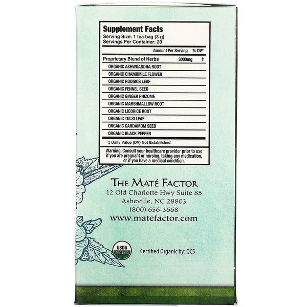 Mate Factor, Stress SOS with Marshmallow & Ashwagandha, Caffeine Free, 20 Tea Bags, 2.12 oz (60 g) - The Supplement Shop