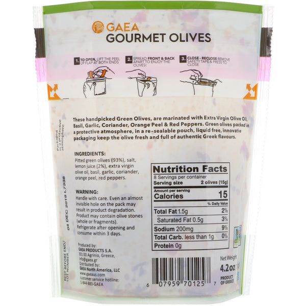 Gaea, Gourmet Olives, Marinated Pitted Green Olives, 4.2 oz (120 g) - The Supplement Shop