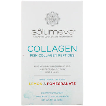 Solumeve, Collagen Peptides Plus Vitamin C & Hyaluronic Acid, Variety Pack, Lemon and Pomegranate, 10 Packets, 0.18 oz (5.15 g) Each